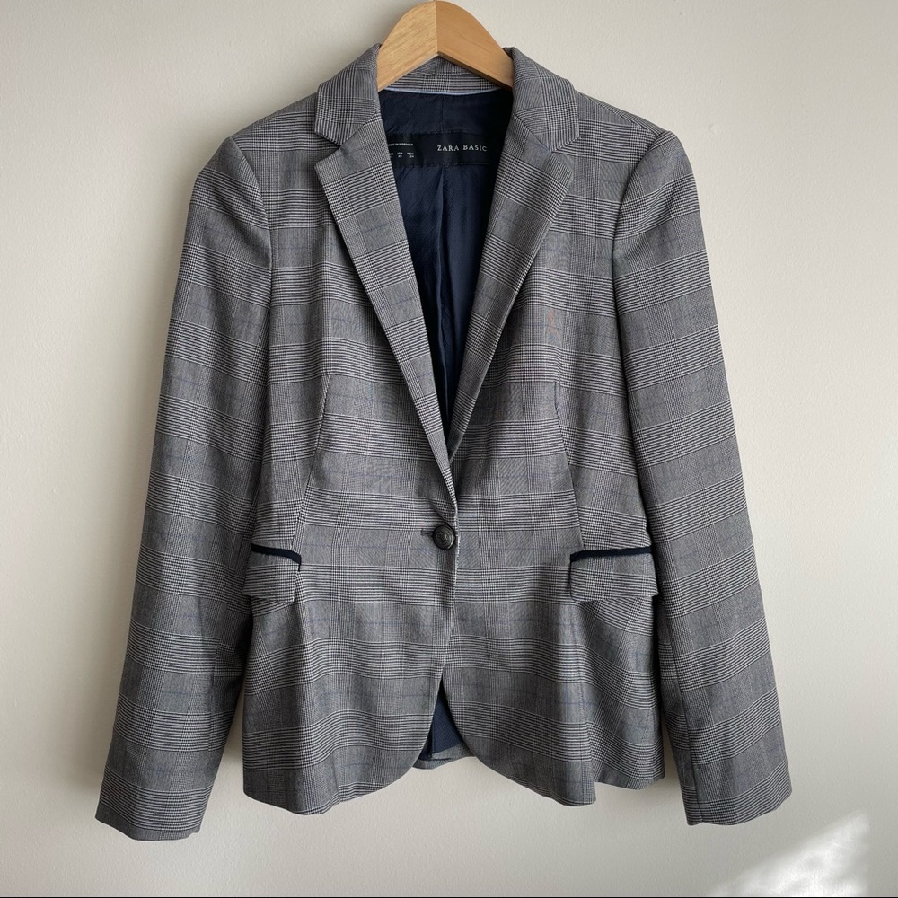 Zara Classic Slim Fit Glen Plaid Blazer Grey